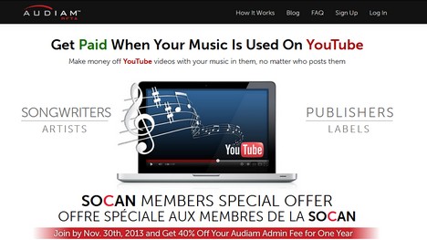 YouTube : la SOCAN signe une entente avec Audiam